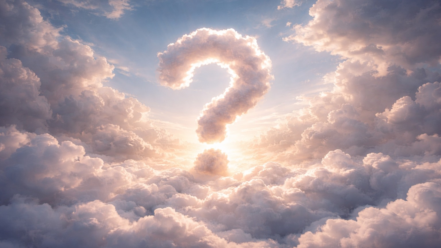 Golden question mark in the clouds ized